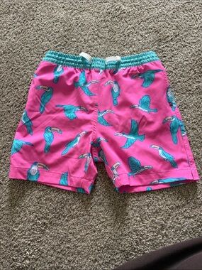 chubbies Pink Swim Shorts with Teal Toucan Print